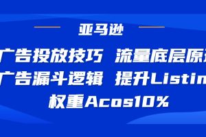 亚马逊·广告投放技巧 流量底层原理+广告漏斗逻辑+提升Listing权重 Acos10%