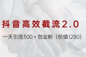 抖音高效截流2.0玩法，一天引流300＋创业粉（价值1280）
