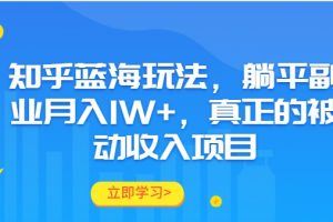 知乎蓝海玩法，躺平副业月入1W+，真正的被动收入项目