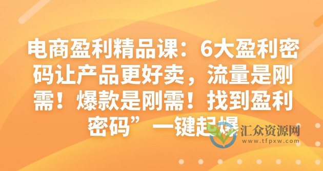 电商盈利精品课：6大盈利密码让产品更好卖，流量是刚需！爆款是刚需！找到盈利密码”一键起爆插图