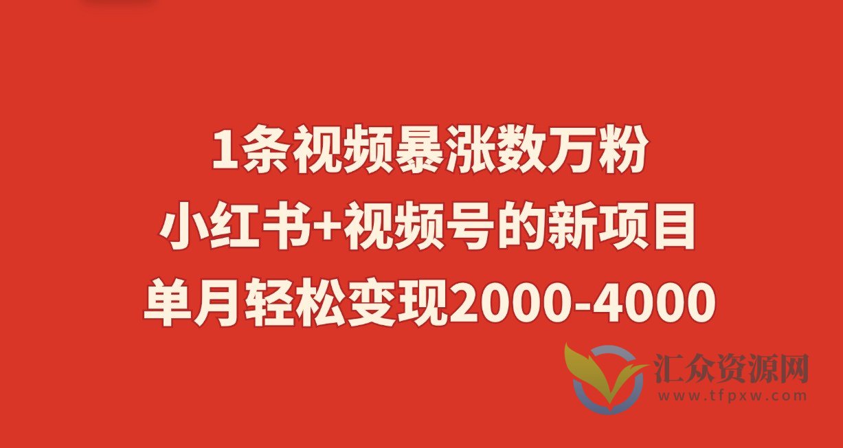 1条视频暴涨数万粉--小红书+视频号的新项目！单月轻松变现2000-4000插图