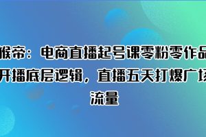 猴帝：电商直播起号课零粉零作品开播底层逻辑，直播五天打爆广场流量