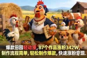 田园轻动漫爆款制作指南：87个作品涨粉342万，简单流程快速变现，新手也能轻松上手
