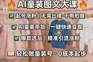 AI童装图文剪辑实战课：社群运营、涨粉带货与爆款选品指南，无需出镜拍摄轻松上手