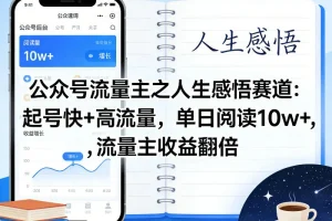 公众号流量主运营指南：人生感悟赛道如何快速起号，实现10w+阅读与收益翻倍