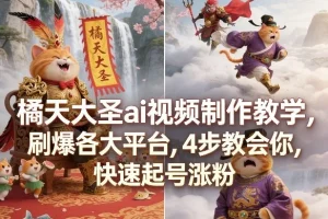 橘天大圣AI视频制作教学:4步快速起号涨粉攻略,新手也能轻松上手