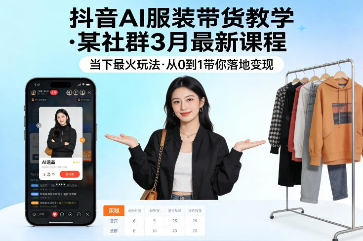 抖音AI服装带货实战教程:3月最新社群课程,从0到1掌握爆款玩法,快速实现变现插图 抖音AI服装带货实战教程:3月最新社群课程,从0到1掌握爆款玩法,快速实现变现插图