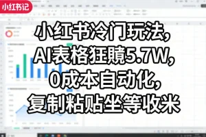 小红书AI表格赚钱攻略：0成本自动化操作，冷门玩法月入5.7W实战教程
