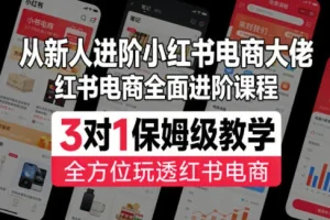 小红书电商运营实战课：从新手到高手的保姆级进阶指南，3对1教学玩转平台规则与爆款策略