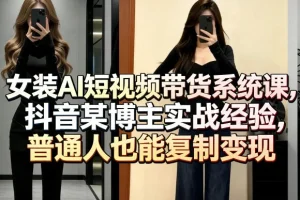 抖音女装AI短视频带货实战课：普通人也能复制的变现系统，某博主成功经验分享