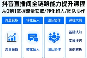 抖音直播全链路实战课：0基础掌握流量获取、转化留人与团队协作核心能力