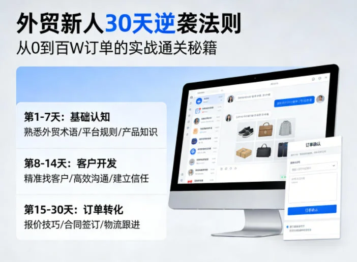 外贸新人30天快速成长指南:从零到百万订单的实战步骤与技巧插图 外贸新人30天快速成长指南:从零到百万订单的实战步骤与技巧插图