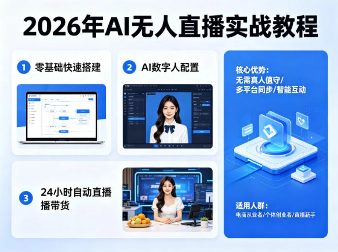2026年AI无人直播实战指南：零基础快速搭建数字人直播间，实现24小时自动带货插图