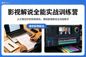 影视解说实战训练营：爆款文案创作到剪辑调色全流程教学，手把手教你打造热门剧情解说