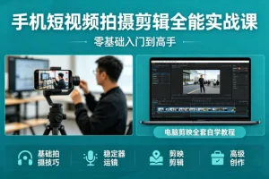 零基础手机短视频拍摄剪辑实战课：从稳定器运镜到电脑剪映全套教程，新手快速入门进阶高手