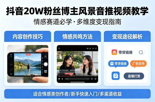 抖音20W粉丝博主风景音推视频教学:情感赛道变现指南与实用技巧插图 抖音20W粉丝博主风景音推视频教学:情感赛道变现指南与实用技巧插图