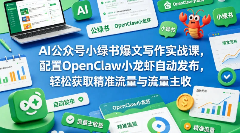 AI公众号小绿书爆文实战课：搭配OpenClaw小龙虾自动发布，精准引流与流量主收益全攻略插图