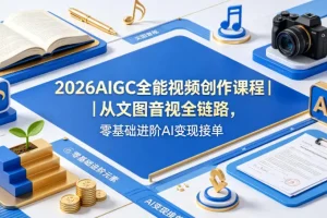 2026 AIGC全能视频创作课：零基础文图音视全链路，进阶AI变现接单指南