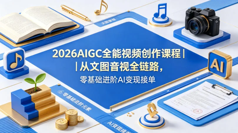 2026 AIGC全能视频创作课：零基础文图音视全链路，进阶AI变现接单指南插图