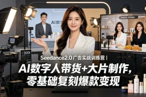 Seedance2.0广告实战训练营：AI数字人带货与大片制作，零基础复刻爆款变现攻略