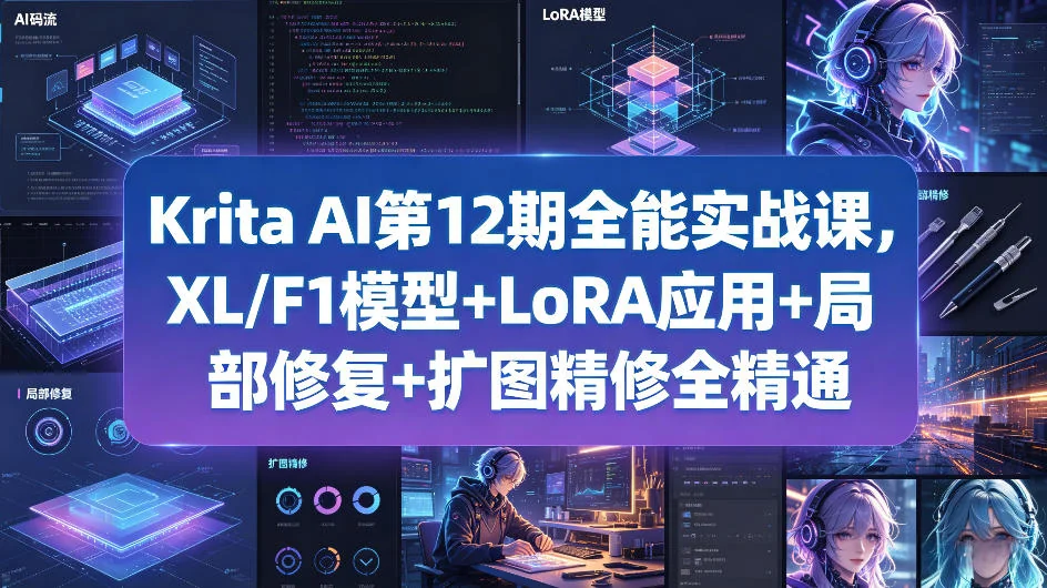 Krita AI第12期实战课:XL/F1模型+LoRA应用+局部修复+扩图精修全精通插图 Krita AI第12期实战课:XL/F1模型+LoRA应用+局部修复+扩图精修全精通插图