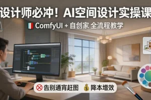 AI空间设计实操课：ComfyUI+自创家全流程教学，设计师高效出图降本增效