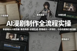 AI漫剧制作全流程实操：零基础小说改编、角色场景、分镜生成到剪辑成片，小白轻松独立完成