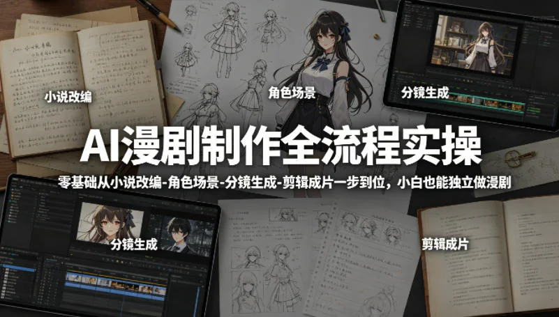 AI漫剧制作全流程实操：零基础小说改编、角色场景、分镜生成到剪辑成片，小白轻松独立完成插图