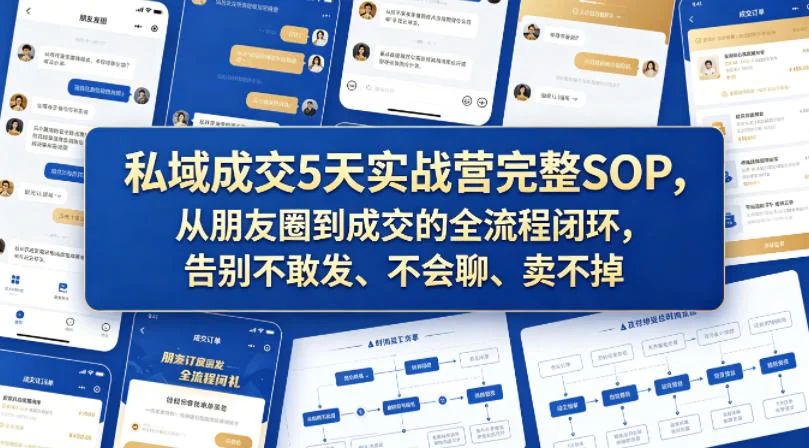 私域成交5天实战营SOP:从朋友圈到成交全流程闭环,解决不敢发、不会聊、卖不掉难题插图 私域成交5天实战营SOP:从朋友圈到成交全流程闭环,解决不敢发、不会聊、卖不掉难题插图