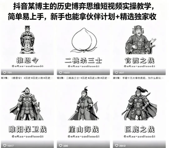 抖音历史博弈思维短视频实操教学：新手快速入门，轻松获取伙伴计划与精选独家收益插图