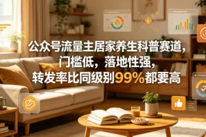 公众号流量主居家养生科普：低门槛高落地，转发率超99%同行