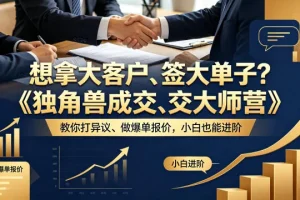 《独角兽成交大师营》助你攻克大客户异议，掌握爆单报价技巧，小白轻松进阶（双语字幕）