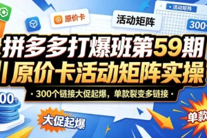拼多多第59期打爆班：原价卡活动矩阵实操，300链接大促起爆，单款裂变多链接玩法