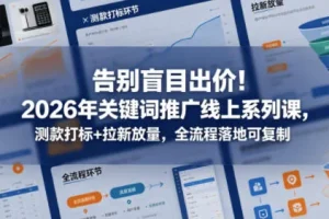 2026关键词推广线上课：告别盲目出价，测款打标+拉新放量全流程可复制