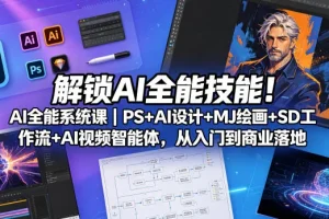 AI全能系统课:PS设计+MJ绘画+SD工作流+AI视频智能体,从入门到商业实战