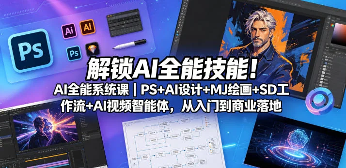 AI全能系统课:PS设计+MJ绘画+SD工作流+AI视频智能体,从入门到商业实战插图 AI全能系统课:PS设计+MJ绘画+SD工作流+AI视频智能体,从入门到商业实战插图