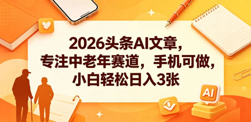 2026头条AI写作攻略：中老年赛道手机操作，新手轻松日入300元插图