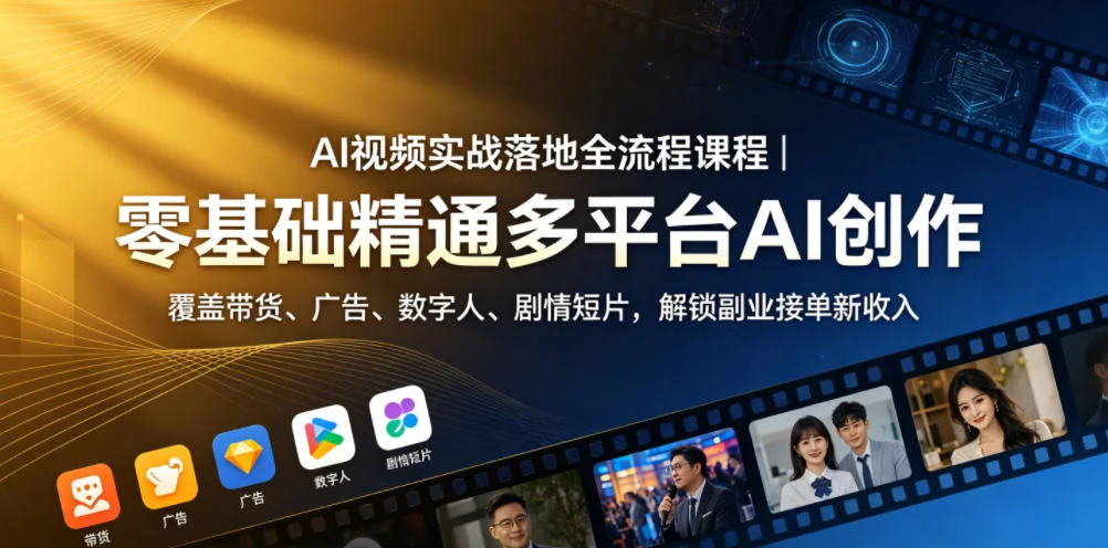 AI视频实战全流程:零基础多平台AI创作,带货广告数字人剧情短片,解锁副业接单新收入插图 AI视频实战全流程:零基础多平台AI创作,带货广告数字人剧情短片,解锁副业接单新收入插图