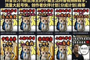 抖音百万粉丝博主教你做小猫科普视频，流量暴涨起号快，创作者分成计划详解
