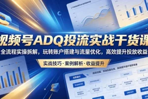 视频号ADQ投流实战课：全流程实操拆解，账户搭建与流量优化，高效提升投放收益