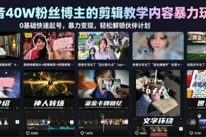 抖音40W粉丝博主亲授:剪辑教学0基础起号攻略,解锁伙伴计划与精选联盟