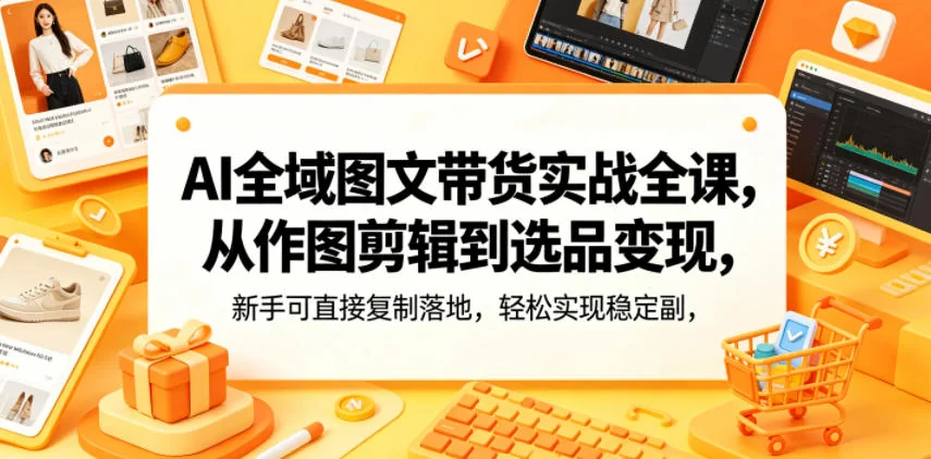 AI全域图文带货实战课:从作图剪辑到选品变现,新手零基础轻松实现副业增收插图 AI全域图文带货实战课:从作图剪辑到选品变现,新手零基础轻松实现副业增收插图
