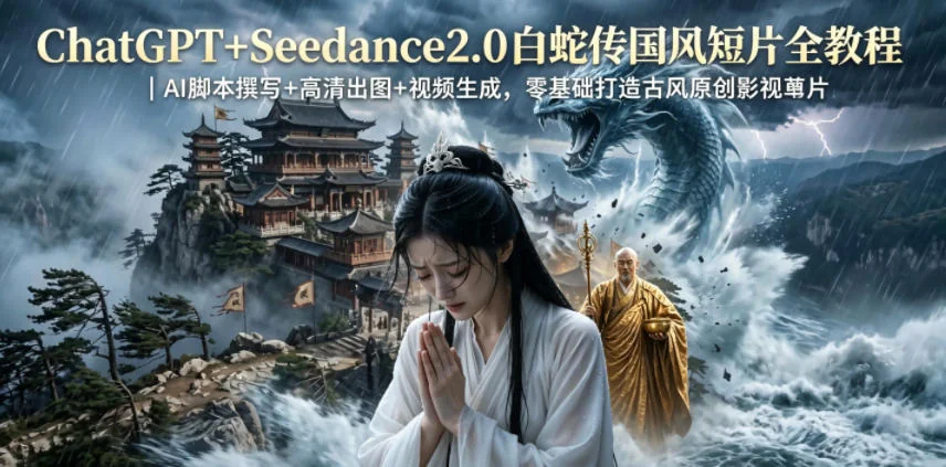 零基础学AI国风短片制作:ChatGPT+Seedance2.0白蛇传全教程,脚本撰写到高清视频生成插图 零基础学AI国风短片制作:ChatGPT+Seedance2.0白蛇传全教程,脚本撰写到高清视频生成插图
