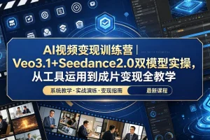 AI视频变现训练营:Veo3.1+Seedance2.0双模型实操,从工具入门到成片变现全攻略