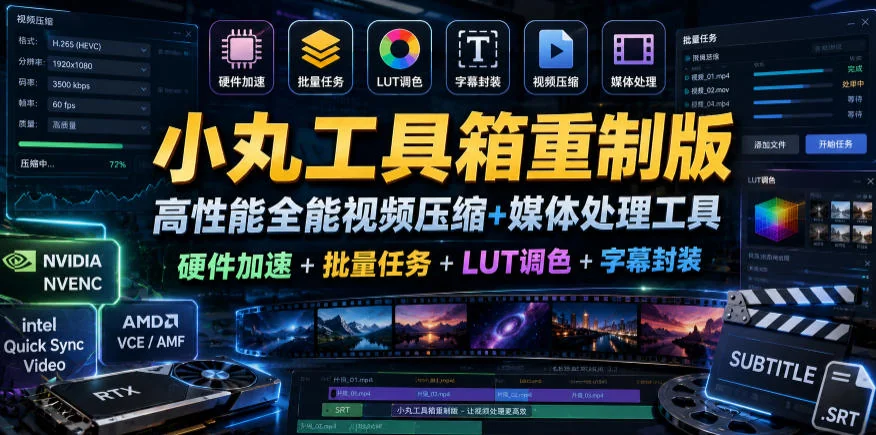 小丸工具箱重制版:高性能全能视频压缩与媒体处理工具,支持硬件加速、批量任务、LUT调色与字幕封装插图 小丸工具箱重制版:高性能全能视频压缩与媒体处理工具,支持硬件加速、批量任务、LUT调色与字幕封装插图