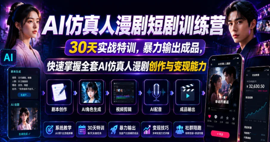 AI仿真人漫剧短剧实战训练营：30天系统特训，掌握创作与变现全技能插图