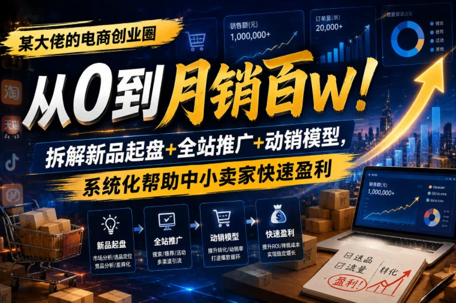 某大佬电商创业圈：从0到月销百万，拆解新品起盘、全站推广与动销模型，助中小卖家系统化快速盈利插图