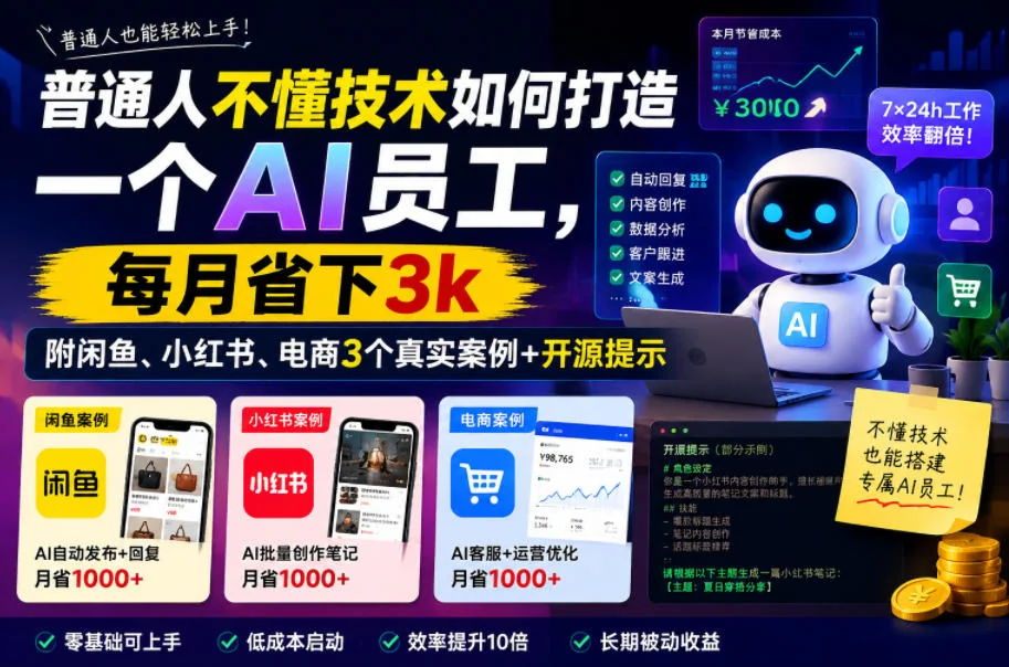 普通人零基础打造AI员工:月省3000元,闲鱼/小红书/电商3个真实案例+开源提示插图 普通人零基础打造AI员工:月省3000元,闲鱼/小红书/电商3个真实案例+开源提示插图