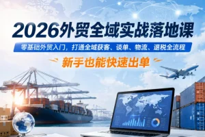2026外贸实战落地课:零基础入门,全域获客、谈单、物流、退税全流程,新手快速出单指南