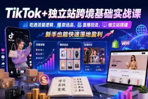 TikTok+独立站跨境实战课:掌握流量逻辑、爆款选品与直播投流,新手快速搭建独立站实现盈利